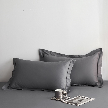 2025年新款100支纯棉长绒棉全棉贡缎纯色枕套 气质灰