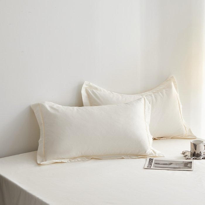 91家纺网 家纺一手货源 找家纺 2025年新款100支纯棉长绒棉全棉贡缎纯色枕套 雪月白