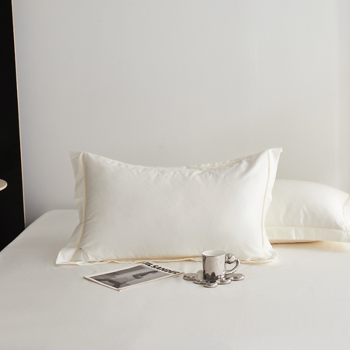 91家纺网 家纺一手货源 找家纺 2025年新款100支纯棉长绒棉全棉贡缎纯色枕套 雪月白