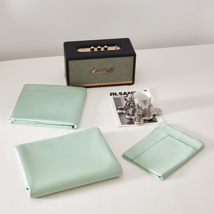 91家纺网 家纺一手货源 找家纺 2025年新款100支全棉贡缎纯色纯棉床单素色 薄荷绿