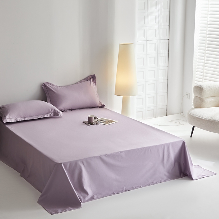 91家纺网 家纺一手货源 找家纺 2025年新款100支全棉贡缎纯色纯棉床单素色 风信紫