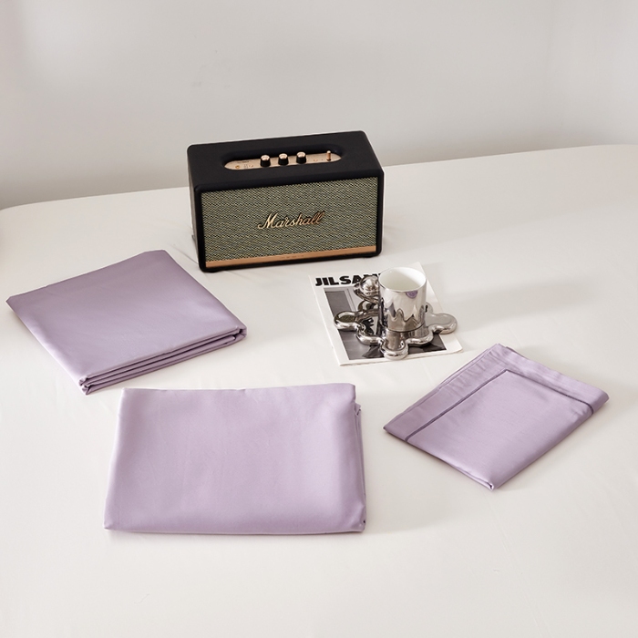 91家纺网 家纺一手货源 找家纺 2025年新款100支全棉贡缎纯色纯棉床单素色 风信紫