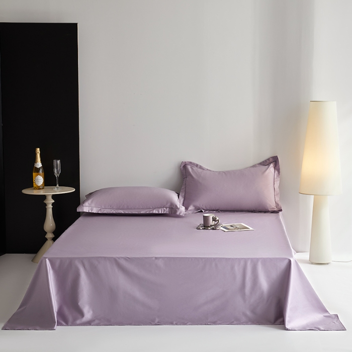 91家纺网 家纺一手货源 找家纺 2025年新款100支全棉贡缎纯色纯棉床单素色 风信紫