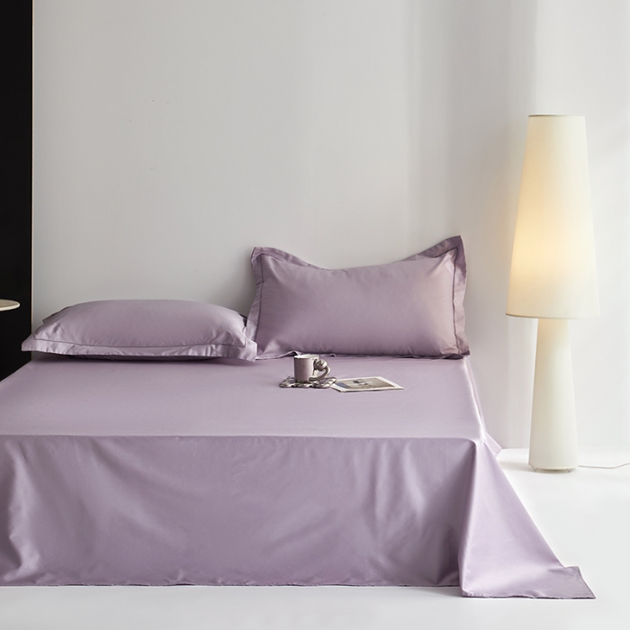 91家纺网 家纺一手货源 找家纺 2025年新款100支全棉贡缎纯色纯棉床单素色 风信紫