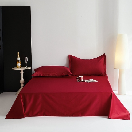 2025年新款100支全棉贡缎纯色纯棉床单素色 贵族红