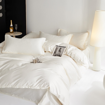 2025年新款100S全棉贡缎纯色纯棉长绒棉被套单双人床 雪月白