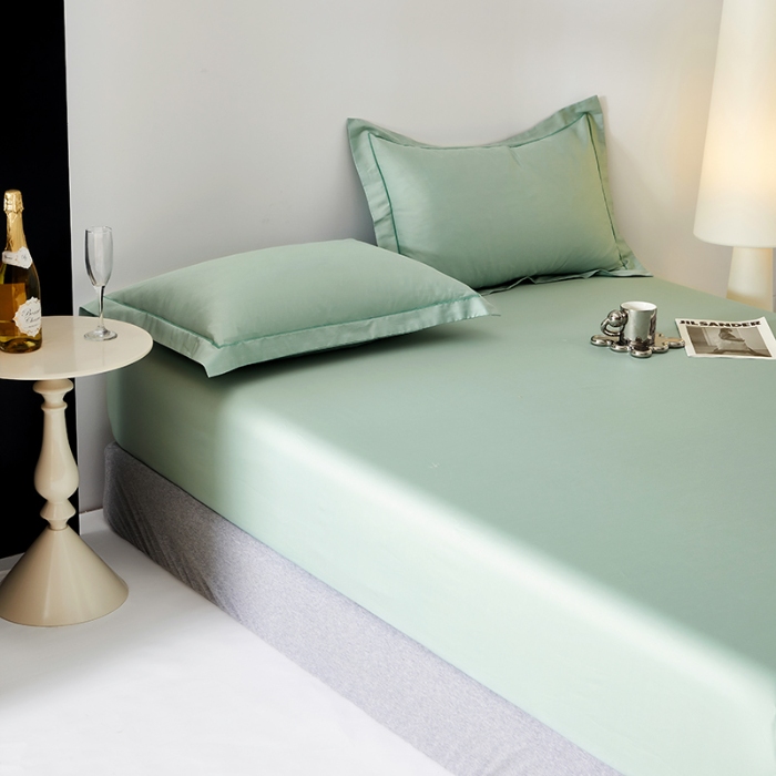 91家纺网 家纺一手货源 找家纺 2025年新款100S全棉贡缎纯色长绒棉纯棉床笠多规格 薄荷绿