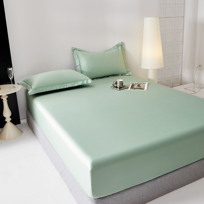 91家纺网 家纺一手货源 找家纺 2025年新款100S全棉贡缎纯色长绒棉纯棉床笠多规格 薄荷绿