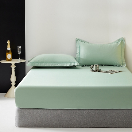2025年新款100S全棉贡缎纯色长绒棉纯棉床笠多规格 薄荷绿