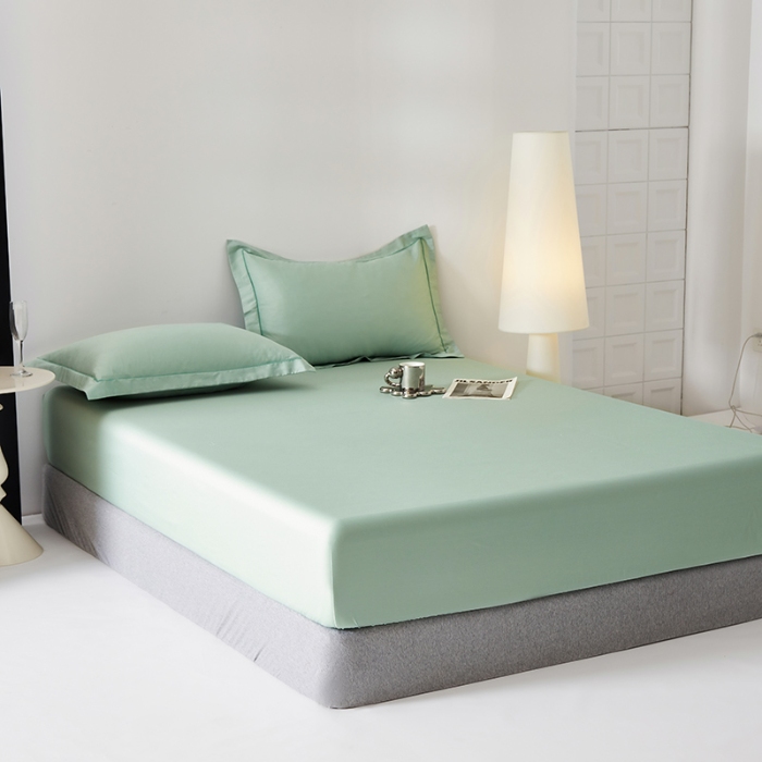 91家纺网 家纺一手货源 找家纺 2025年新款100S全棉贡缎纯色长绒棉纯棉床笠多规格 薄荷绿