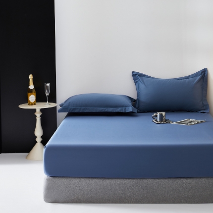 2025年新款100S全棉贡缎纯色长绒棉纯棉床笠多规格 宝石蓝