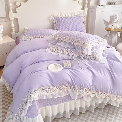 91家纺网 家纺一手货源 找家纺 （总）新款A类糯小棉法式蕾丝雪纺床盖三件套 法式花边四件套