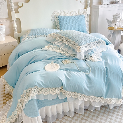 91家纺网 家纺一手货源 找家纺 （总）新款A类糯小棉法式蕾丝雪纺床盖三件套 法式花边四件套