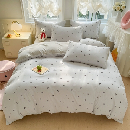 91家纺网 家纺一手货源 找家纺 源莱 2025新款直播TT棉提花水洗棉四件套 波点爱心