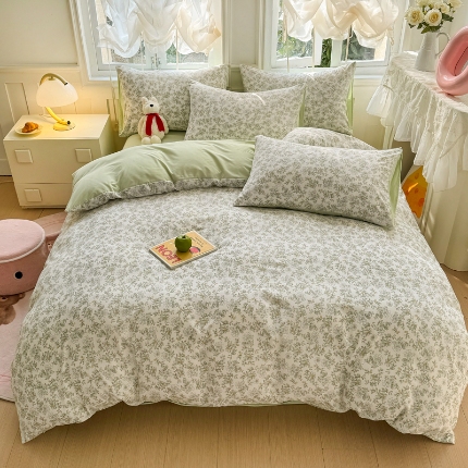 91家纺网 家纺一手货源 找家纺 源莱 2025新款直播TT棉提花水洗棉四件套 复苏