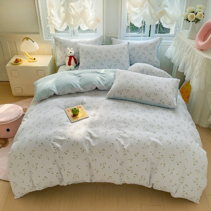 91家纺网 家纺一手货源 找家纺 源莱 2025新款直播TT棉提花水洗棉四件套 夏茶