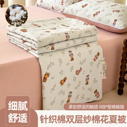 91家纺网 家纺一手货源 找家纺 （总）仁凯家纺 2025款a类针织棉双层纱新疆棉花夏凉被四件套百分百新疆棉花填充空调被（包检测）（提供买家秀）