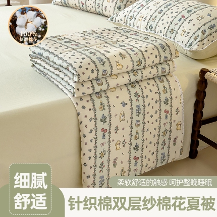 91家纺网 家纺一手货源 找家纺 （总）仁凯家纺 2025款a类针织棉双层纱新疆棉花夏凉被四件套百分百新疆棉花填充空调被（包检测）（提供买家秀）