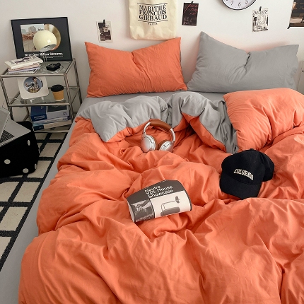 91家纺网 家纺一手货源 找家纺 （总）2025火热新品清新款纯色双拼水洗棉四件套床上用品