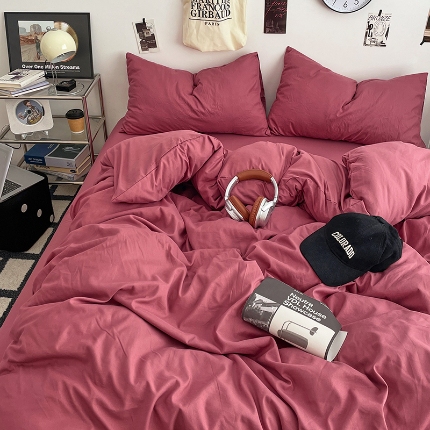 91家纺网 家纺一手货源 找家纺 （总）2025火热新品清新款纯色双拼水洗棉四件套床上用品