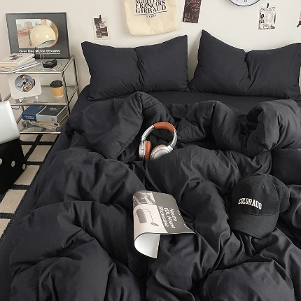 91家纺网 家纺一手货源 找家纺 （总）2025火热新品清新款纯色双拼水洗棉四件套床上用品