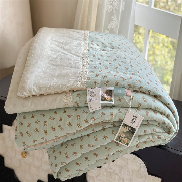 91家纺网 家纺一手货源 找家纺 （总）U被家纺 2025新款全棉婴儿皱皱纱布法式贴边豆豆被被子被芯