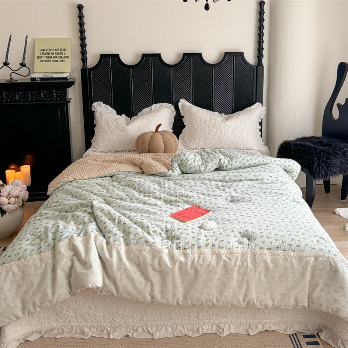 91家纺网 家纺一手货源 找家纺 （总）U被家纺 2025新款全棉婴儿皱皱纱布法式贴边豆豆被被子被芯