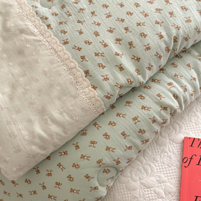 91家纺网 家纺一手货源 找家纺 （总）U被家纺 2025新款全棉婴儿皱皱纱布法式贴边豆豆被被子被芯