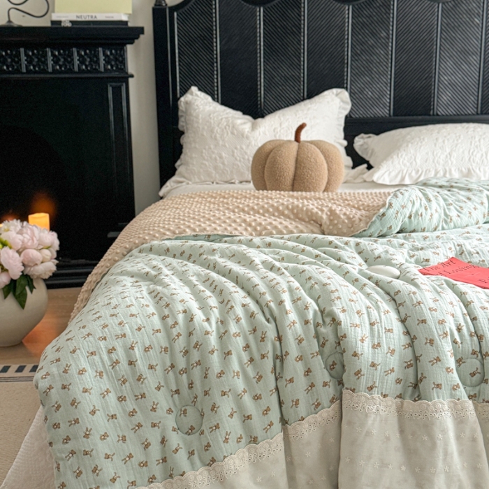 91家纺网 家纺一手货源 找家纺 （总）U被家纺 2025新款全棉婴儿皱皱纱布法式贴边豆豆被被子被芯