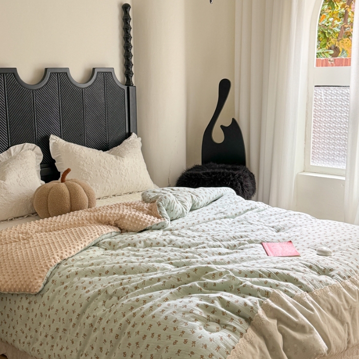 91家纺网 家纺一手货源 找家纺 （总）U被家纺 2025新款全棉婴儿皱皱纱布法式贴边豆豆被被子被芯