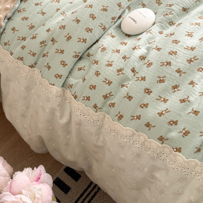 91家纺网 家纺一手货源 找家纺 （总）U被家纺 2025新款全棉婴儿皱皱纱布法式贴边豆豆被被子被芯