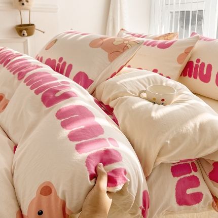 91家纺网 家纺一手货源 找家纺 （总）2025全新热款软萌卡通水洗棉四件套高支密度精细磨毛工艺床上用品