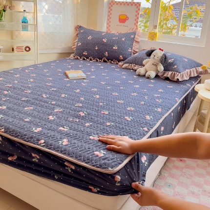 纽缦家纺 2025新款云朵提花双层纱夹棉绗缝床笠 大吉大厘