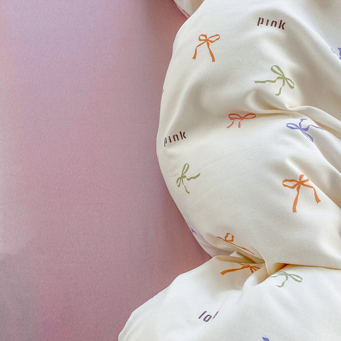 91家纺网 家纺一手货源 找家纺 富缦庭2025新款A类针织双层纱四件套彩色蝴蝶结