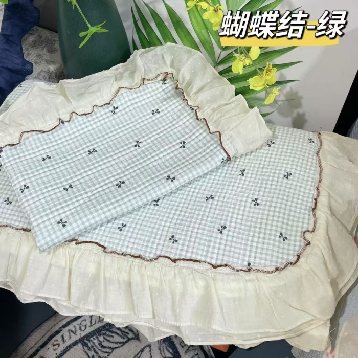 91家纺网 家纺一手货源 找家纺 （总）纯棉床盖被套255×230小香风法式全棉床裙花边夹棉床盖+枕套×2