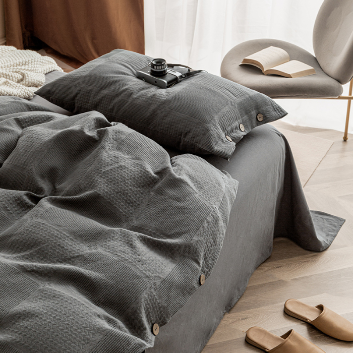 91家纺网 家纺一手货源 找家纺 总-简宜家居 2022新款纯棉提花水洗棉纽扣款四件套