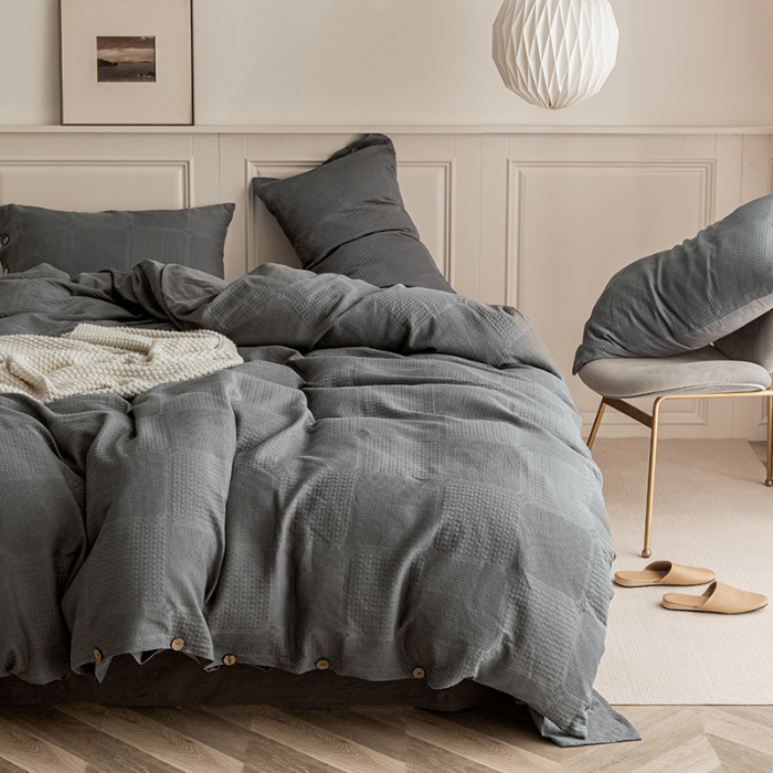 91家纺网 家纺一手货源 找家纺 总-简宜家居 2022新款纯棉提花水洗棉纽扣款四件套