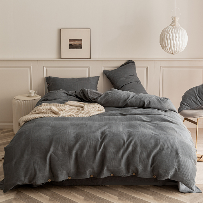 91家纺网 家纺一手货源 找家纺 总-简宜家居 2022新款纯棉提花水洗棉纽扣款四件套