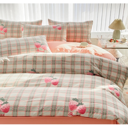 91家纺网 家纺一手货源 找家纺 （总）2025新颖春夏季款ins青春绿动卡通风磨毛水洗棉四件套床上用品