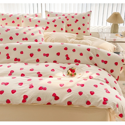 91家纺网 家纺一手货源 找家纺 （总）2025新颖春夏季款ins青春绿动卡通风磨毛水洗棉四件套床上用品