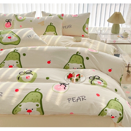 91家纺网 家纺一手货源 找家纺 （总）2025新颖春夏季款ins青春绿动卡通风磨毛水洗棉四件套床上用品