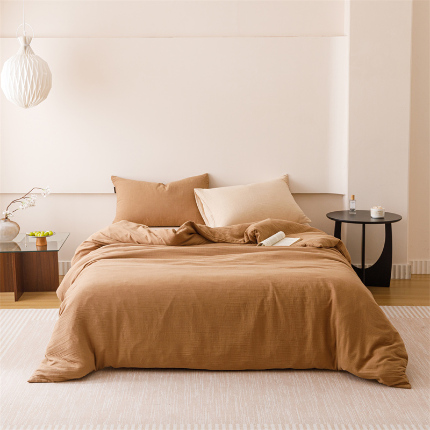 91家纺网 家纺一手货源 找家纺 （总）趣色家纺 2025新款全棉皱皱纱纯色四件套