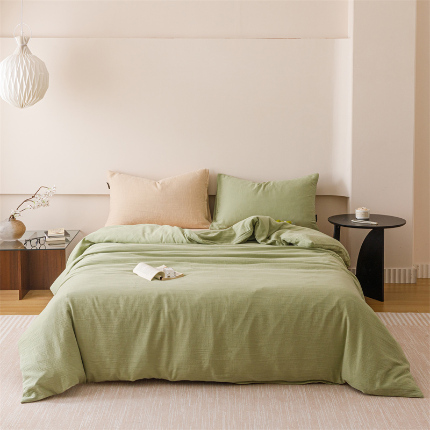 91家纺网 家纺一手货源 找家纺 （总）趣色家纺 2025新款全棉皱皱纱纯色四件套