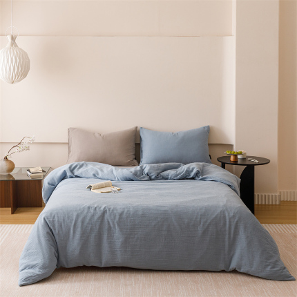 91家纺网 家纺一手货源 找家纺 （总）趣色家纺 2025新款全棉皱皱纱纯色四件套