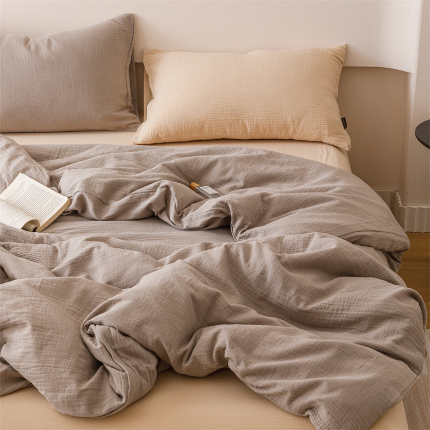 趣色家纺 2025新款全棉皱皱纱纯色四件套 绅士灰