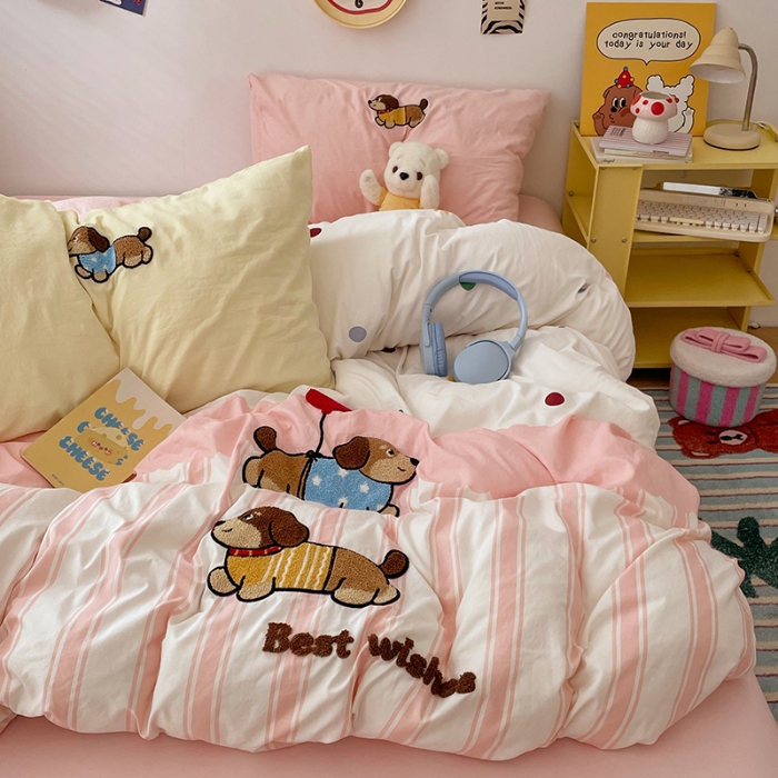 91家纺网 家纺一手货源 找家纺 （总）彩韵 2025新款纯色水洗m毛巾绣四件套