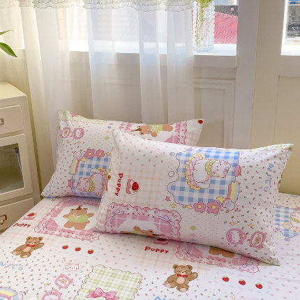 91家纺网 家纺一手货源 找家纺 （总）芷凡家纺 2025新款水洗棉印花纯色格子条纹单枕套