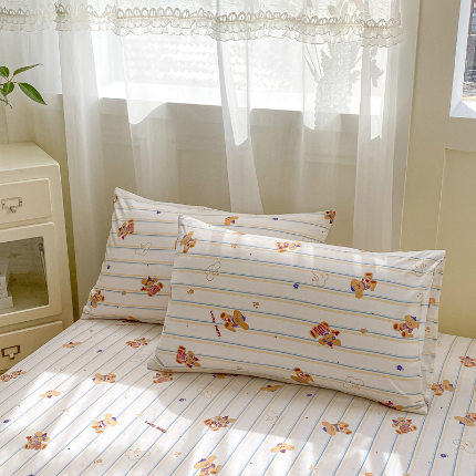 91家纺网 家纺一手货源 找家纺 （总）芷凡家纺 2025新款水洗棉印花纯色格子条纹单枕套