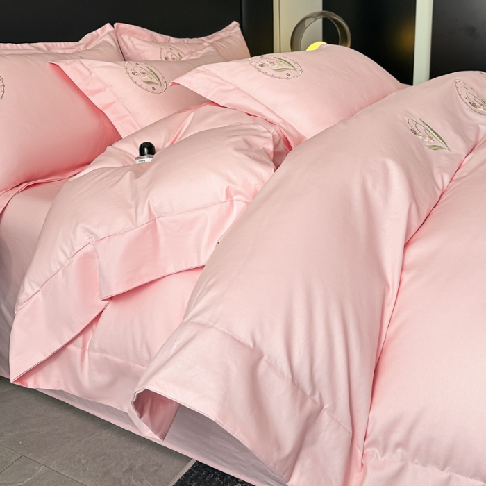 91家纺网 家纺一手货源 找家纺 （总）（控价）新方向2025新款全棉长绒棉刺绣四件套-铃兰物语