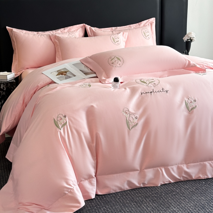 91家纺网 家纺一手货源 找家纺 （总）（控价）新方向2025新款全棉长绒棉刺绣四件套-铃兰物语